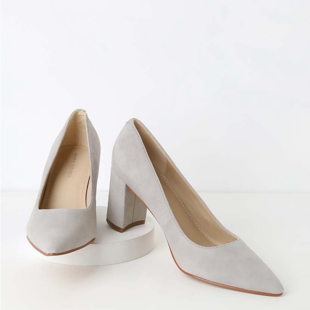 Marc Fisher Light Gray Suede Heels